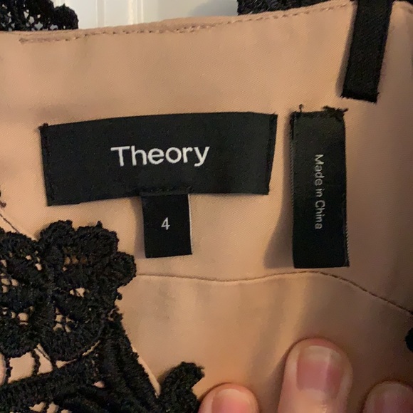 Theory Melaena Lace Overlay Black Elevate Crepe Silk Lining Cocktail Dress - Picture 4 of 7